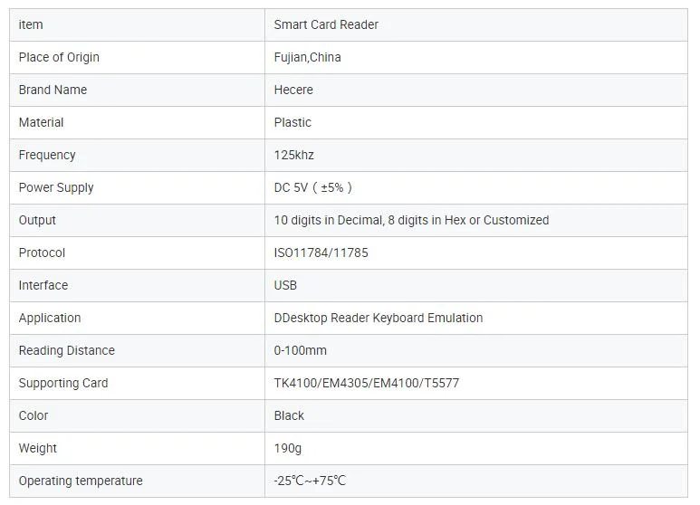 Lf RFID 125kHz Smart Card USB Reader ID Card Reader