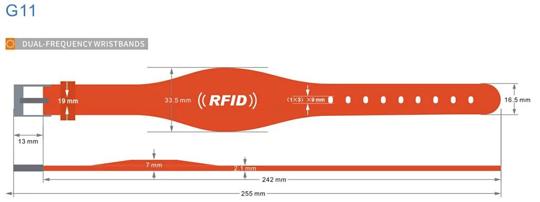 Customized Waterproof G Series G11 Silicone RFID Wristband Eco-Friendly NFC Bracelet 13.56MHz Hf & 125kHz Lf
