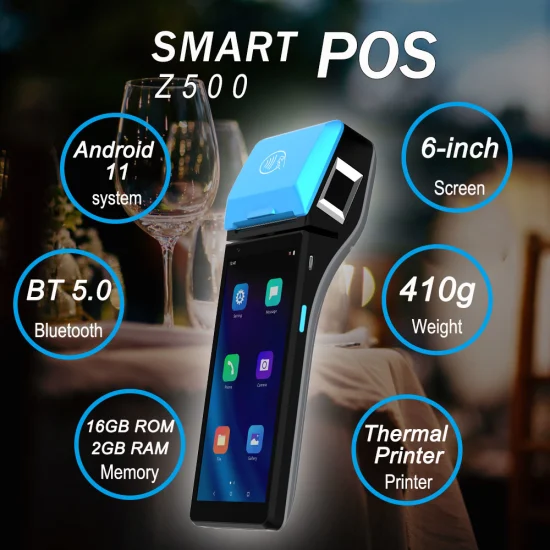 Venta caliente 4G Android 11 Sistema POS Terminal POS de mano con impresora para facturación POS e impuestos de impresión Z500